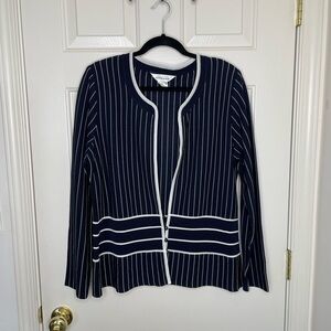 Exclusively Misook Navy Blue & White Striped Button Front Knit Cardigan L